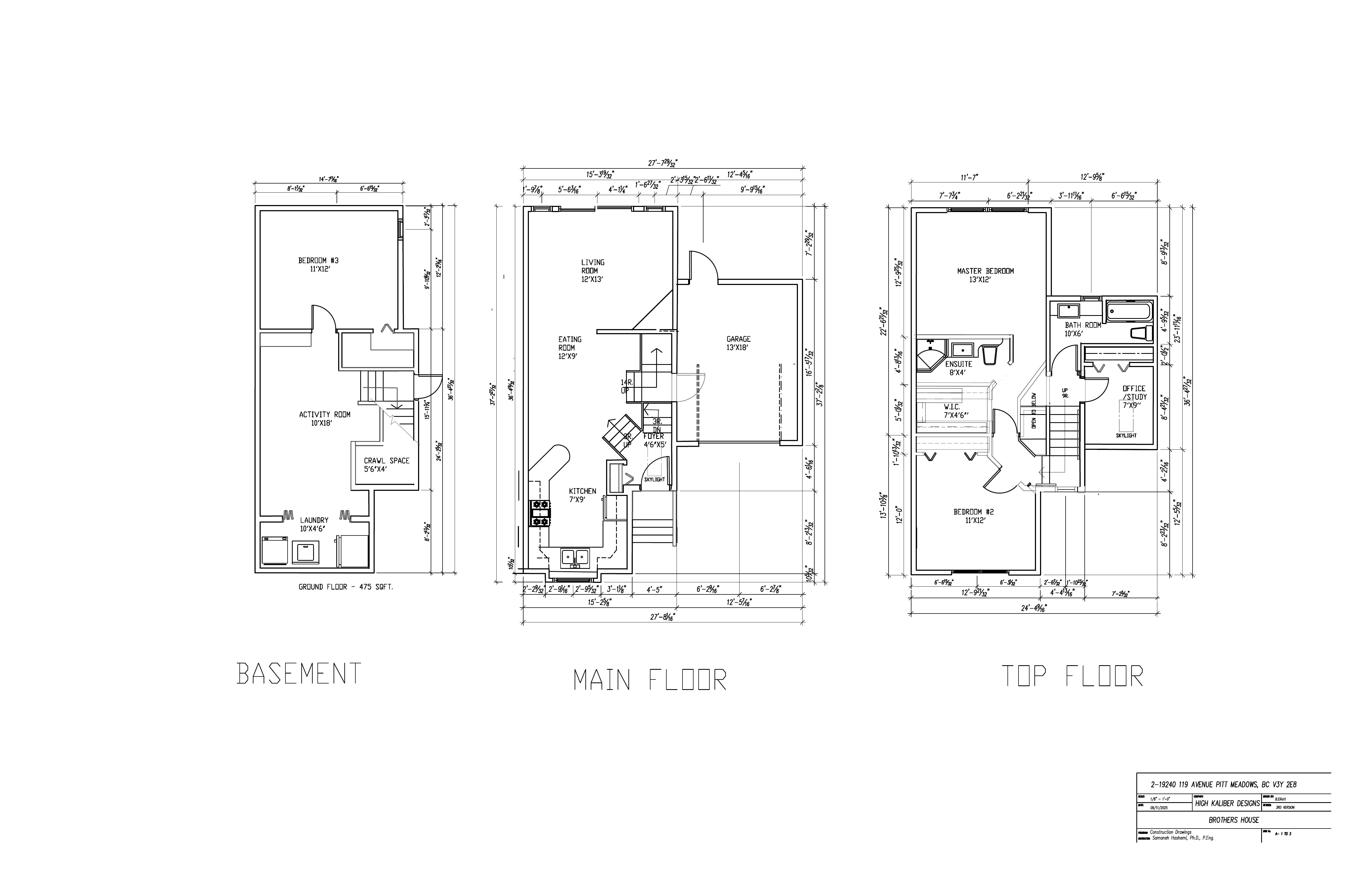 Townhouse — Three-Level Floor Plans